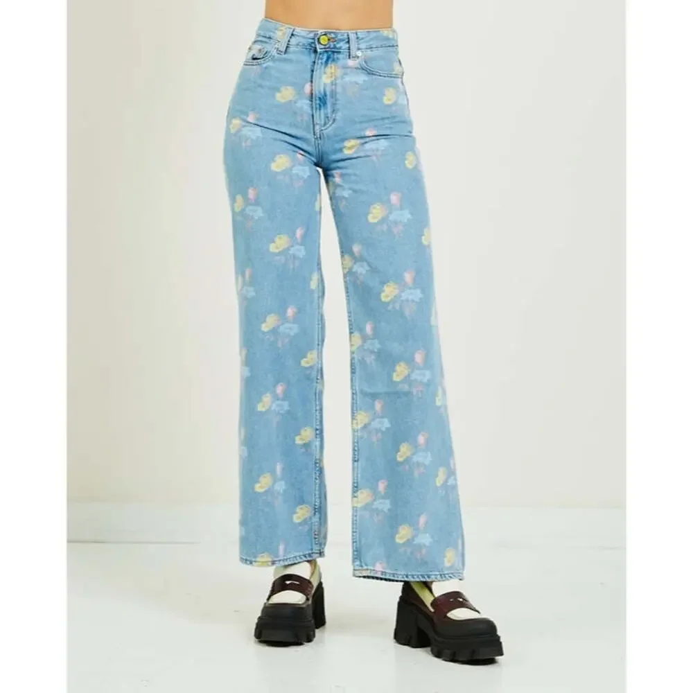 GANNI Magny Indigo Print Organic Cotton Jeans Bleach Blue - Picture 4 of 9